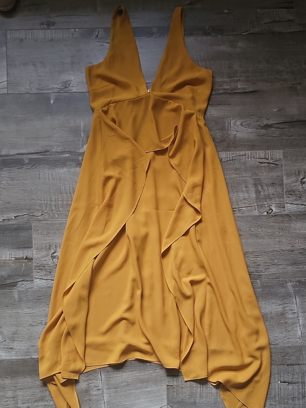 Adelyn Rae - Mustard Yellow Ruffle V-Neck Women's Dress - Size XS